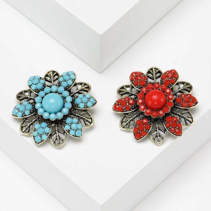 Vintage Alloy Bohemian Flower Brooch With Rhinestones For Clothing