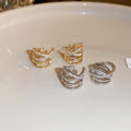 Copper Zircon Crisscross Multi-Layer Ear Cuff Clip-on Earrings, Minimalist Geometric Line Style view 2