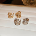 Copper Zircon Crisscross Multi-Layer Ear Cuff Clip-on Earrings, Minimalist Geometric Line Style view 4