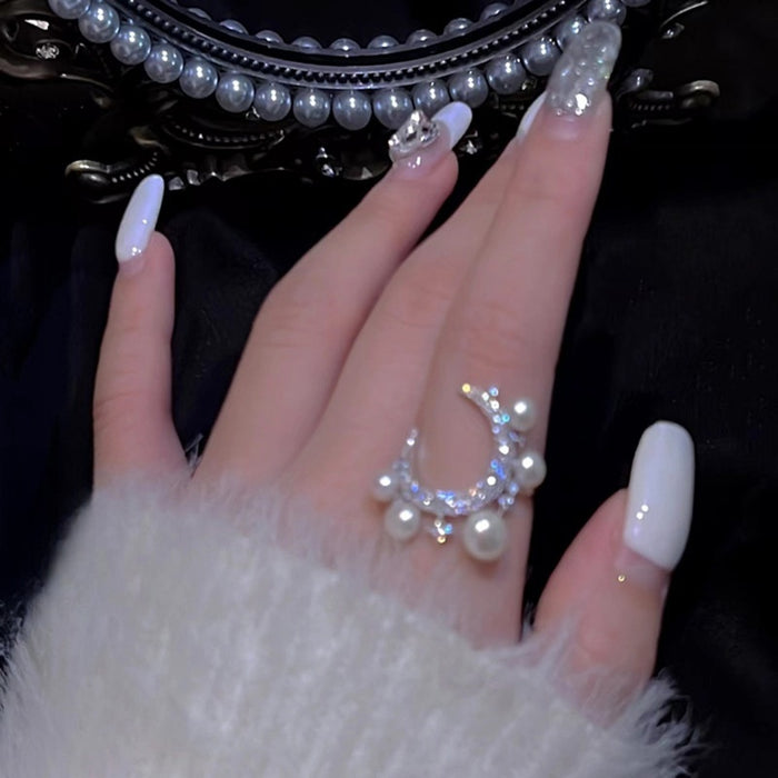 Zircon Pearl Star Moon Inlaid Ring For Women