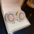 Fashion OL Floral Geometric Artificial Crystal Stud Earrings With Silver Pins And Rhinestone Accents view 4