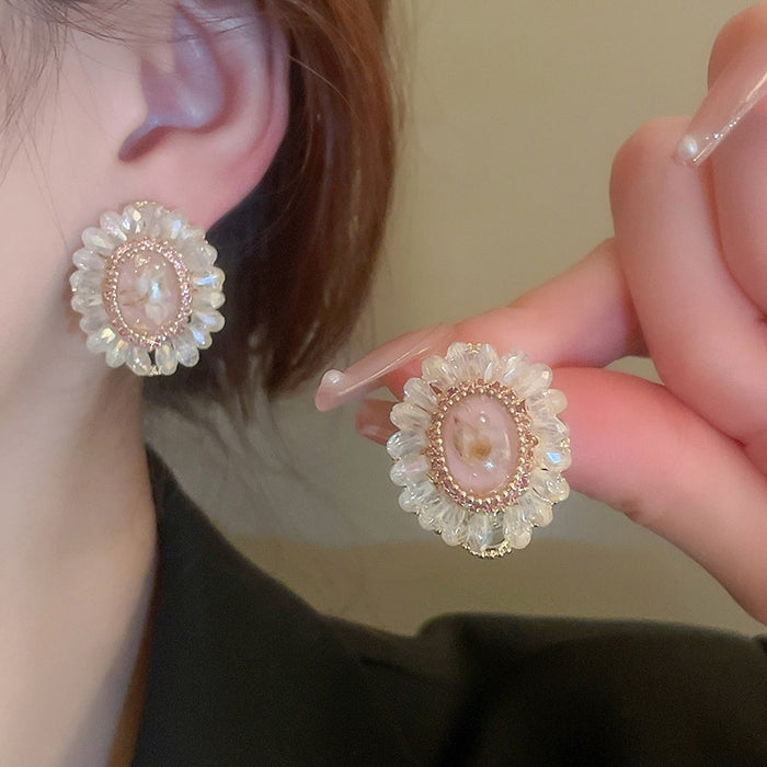 Fashion OL Floral Geometric Artificial Crystal Stud Earrings With Silver Pins And Rhinestone Accents