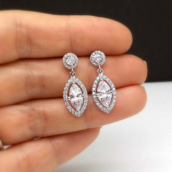Luxury Full Marquise Zircon Drop Earrings For Women Elegant Commuter Style Jewelry
