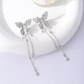 Elegant Silver Alloy Butterfly Rhinestone Extra Long Chain Tassel Stud Drop Earrings view 2