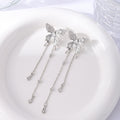 Elegant Silver Alloy Butterfly Rhinestone Extra Long Chain Tassel Stud Drop Earrings view 4