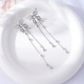 Elegant Silver Alloy Butterfly Rhinestone Extra Long Chain Tassel Stud Drop Earrings view 3