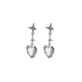 Sweet Cool Dark Red Zircon Heart Drop Studs With Four Point Star Alloy Rhinestone Dangle Earrings view 5