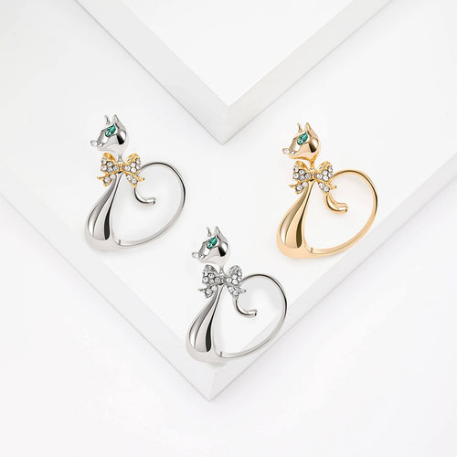 Alloy Rhinestone Bow Cat Brooch Pin For Cute Versatile Accessories