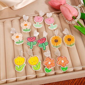 Cute Acrylic Cartoon Flower Stud Drops Fresh Daisy Rose Tulip Sunflower Girls Fashion Earrings