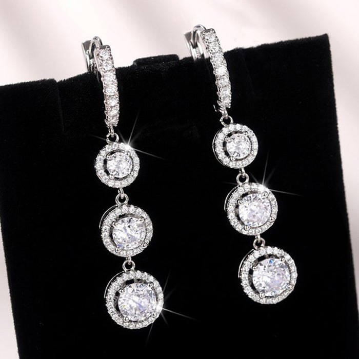 Long Tassel Round Zircon Dangle Earrings For Women, Versatile Statement Jewelry