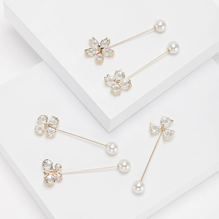 Alloy Rhinestone Butterfly Clover Pearl Brooch Pin For Cardigans