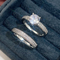 European Simple Round Full Rhinestone Wedding Banquet Couple Bridal Combination Rings view 3