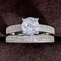 European Simple Round Full Rhinestone Wedding Banquet Couple Bridal Combination Rings view 2