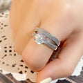 European Simple Round Full Rhinestone Wedding Banquet Couple Bridal Combination Rings view 4