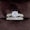 European Simple Round Full Rhinestone Wedding Banquet Couple Bridal Combination Rings view 5