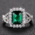 Emerald Green Square Zircon Ring With Luxury White Gold Plated Finish For Women view 4
