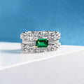 Emerald Green Zircon Women's Ring Double Row Pave Vintage Palace Style Light Luxury Fashion Ring view 3