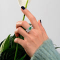 Emerald Green Zircon Women's Ring Double Row Pave Vintage Palace Style Light Luxury Fashion Ring view 4