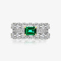 Emerald Green Zircon Women's Ring Double Row Pave Vintage Palace Style Light Luxury Fashion Ring view 2