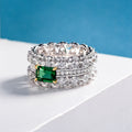 Emerald Green Zircon Women's Ring Double Row Pave Vintage Palace Style Light Luxury Fashion Ring view 1