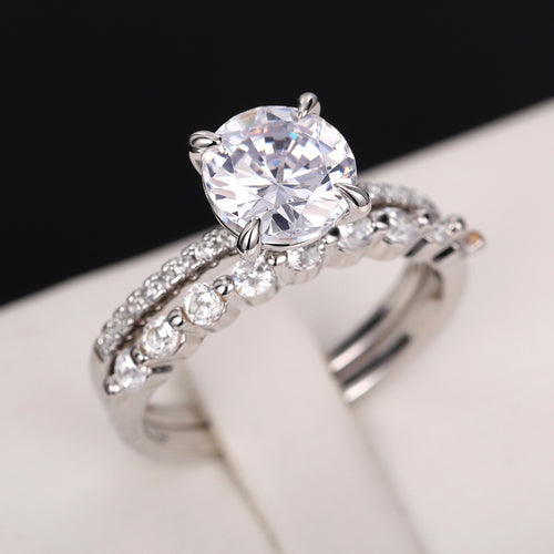 Luxury European Fashion Couple Rings, Simple Love Theme Simulated Wedding Matching Ring Set