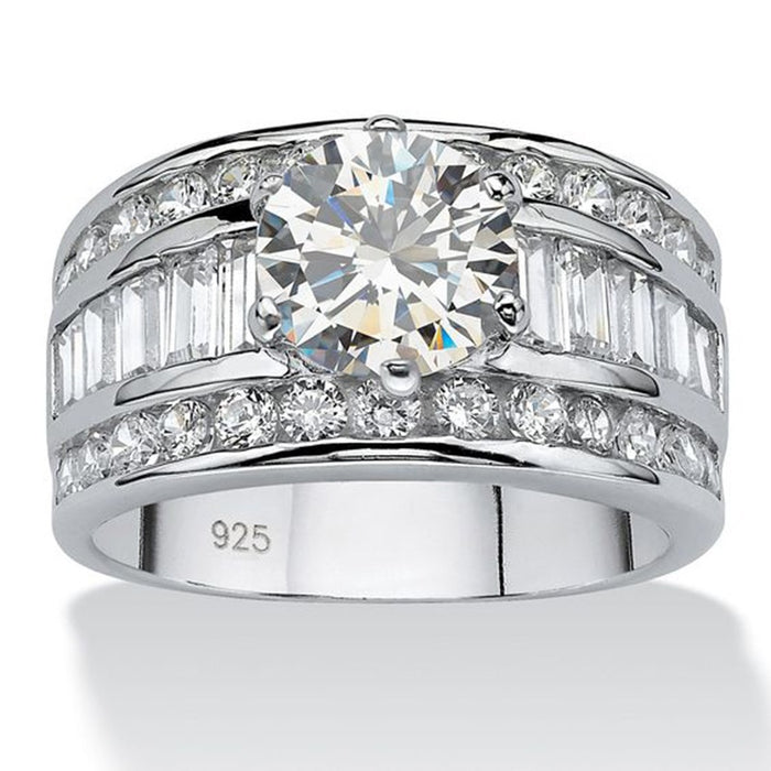 Unisex European American Cool Style Three Row Full Zircon Ring, Fashion Jewelry