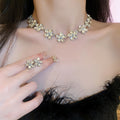 Light Luxury Alloy Rhinestone Flower Necklace And Stud Earrings Jewelry Set view 1