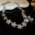 Light Luxury Alloy Rhinestone Flower Necklace And Stud Earrings Jewelry Set view 2