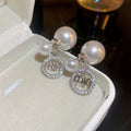 Two Way Faux Pearl Zircon English Letter Stud Earrings For Women Fashion Office Style view 2