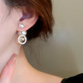 Two Way Faux Pearl Zircon English Letter Stud Earrings For Women Fashion Office Style view 3