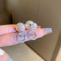 Two Way Faux Pearl Zircon English Letter Stud Earrings For Women Fashion Office Style view 4