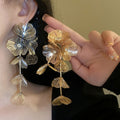 Copper Floral Rhinestone Long Tassel Drop Earrings With Silver Pin, European Statement Jewelry view 1