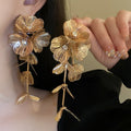 Copper Floral Rhinestone Long Tassel Drop Earrings With Silver Pin, European Statement Jewelry view 3