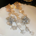 Copper Floral Rhinestone Long Tassel Drop Earrings With Silver Pin, European Statement Jewelry view 2