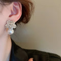 Alloy Rhinestone Flower Pearl Stud Earrings For Women Fashion OL Light Luxury Jewelry view 4
