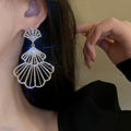 Alloy Rhinestone Fan Shaped Skirt Stud Earrings Fashion OL Geometric Statement Jewelry view 4