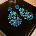 Blue Rhinestone Flower Alloy Drop Earrings, Vintage Statement Fashion OL Style view 2
