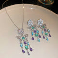 Copper Rose Flower Butterfly Tassel Drop Earrings With Silver Needle Zircon Fashion OL Style view 4