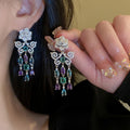 Copper Rose Flower Butterfly Tassel Drop Earrings With Silver Needle Zircon Fashion OL Style view 3