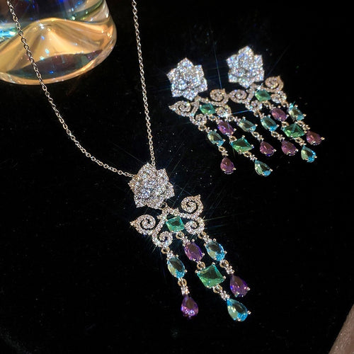 Copper Rose Flower Butterfly Tassel Drop Earrings With Silver Needle Zircon Fashion OL Style