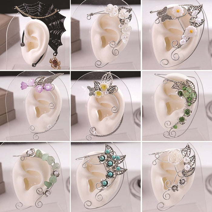 Vintage Fashion Flower Ear Cuff, No Piercing Pearl Cartilage Clip Earrings
