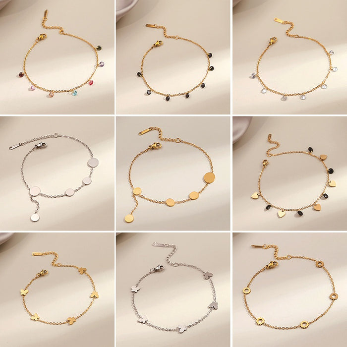 Minimalist Luxury Geometric Heart And Round Disc Bracelet, Niche Fashion Commuter Hand Jewelry