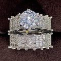 Sparkling Double Layer Women's Ring Set, White Gold Plated Zircon Luxury Bridal Wedding Jewelry view 2