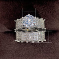 Sparkling Double Layer Women's Ring Set, White Gold Plated Zircon Luxury Bridal Wedding Jewelry view 5