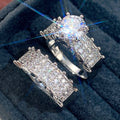 Sparkling Double Layer Women's Ring Set, White Gold Plated Zircon Luxury Bridal Wedding Jewelry view 3