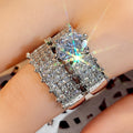 Sparkling Double Layer Women's Ring Set, White Gold Plated Zircon Luxury Bridal Wedding Jewelry view 4