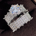 Sparkling Double Layer Women's Ring Set, White Gold Plated Zircon Luxury Bridal Wedding Jewelry view 1