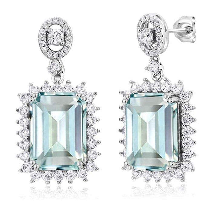 Princess Square Color Gemstone Drop Earrings, Autumn Winter Light Luxury Women's Jewelry