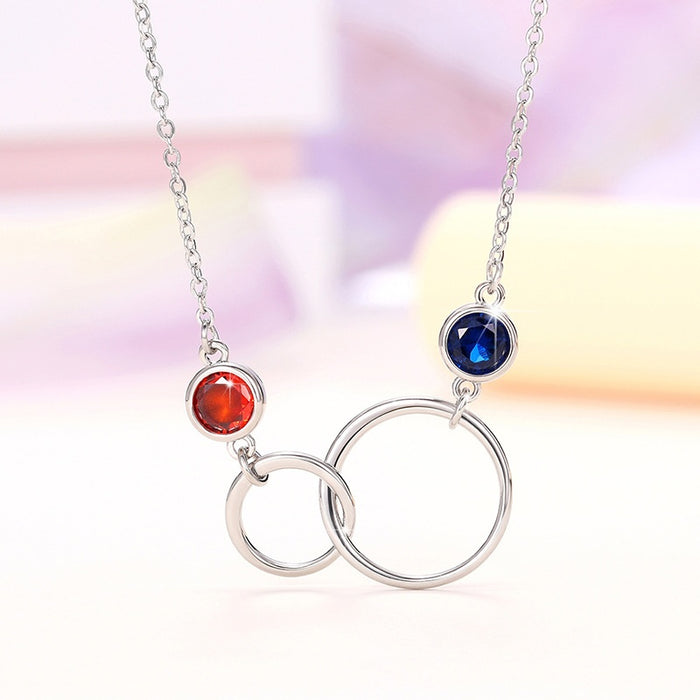 Minimalist Double Circle Copper Necklace With Micro Pave Zircon Pendant, Fashion Jewelry