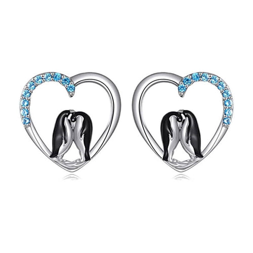 Mini Cute Penguin Stud Earrings Creative Animal Heart Ear Jewelry Fashion